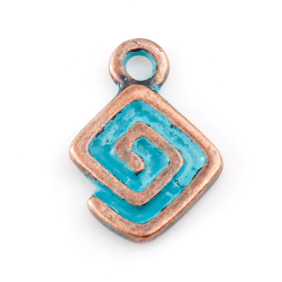 Picture of Zinc Based Alloy Patina Charms Rhombus Antique Copper Spiral 13mm x 9mm, 20 PCs