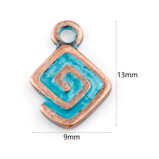 Picture of Zinc Based Alloy Patina Charms Rhombus Antique Copper Spiral 13mm x 9mm, 20 PCs