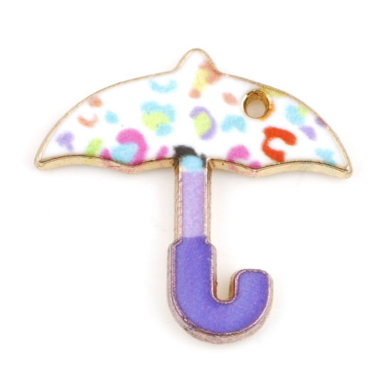 Immagine di Lega di Zinco Tempo Collezione Charms Oro Placcato Multicolore Ombrello Smalto 22mm x 21mm , 10 Pz