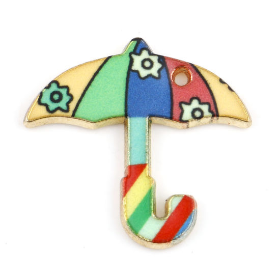 Immagine di Lega di Zinco Tempo Collezione Charms Oro Placcato Multicolore Ombrello Smalto 22mm x 21mm , 10 Pz