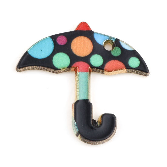 Immagine di Lega di Zinco Tempo Collezione Charms Oro Placcato Multicolore Ombrello Smalto 22mm x 21mm , 10 Pz
