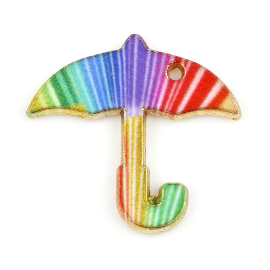 Immagine di Lega di Zinco Tempo Collezione Charms Oro Placcato Multicolore Ombrello Smalto 22mm x 21mm , 10 Pz