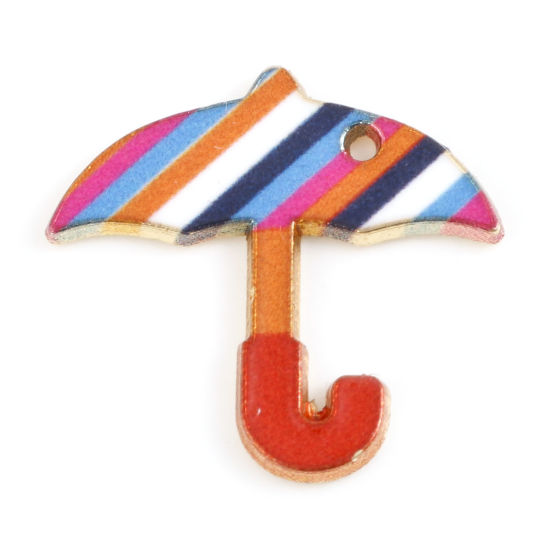 Immagine di Lega di Zinco Tempo Collezione Charms Oro Placcato Multicolore Ombrello Smalto 22mm x 21mm , 10 Pz