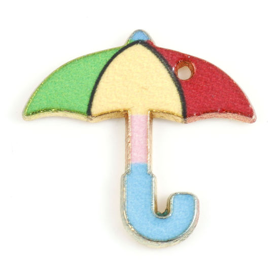 Immagine di Lega di Zinco Tempo Collezione Charms Oro Placcato Multicolore Ombrello Smalto 22mm x 21mm , 10 Pz
