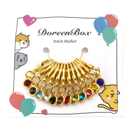 Alloy Birthstone Knitting Stitch Markers Gold Plated 3.4cm x 1.2cm, 1 Set ( 12 PCs/Set)