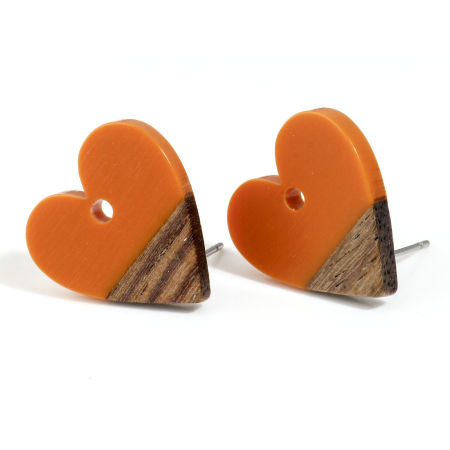 Bild von Harz & Natürliches Holz Valentinstag Ohrring Ohrstecker Zubehör Herz Orange Mit Öse 18mm x 17mm, Drahtstärke: (21 gauge), 6 Stück
