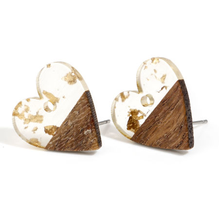 Bild von Harz & Natürliches Holz Valentinstag Ohrring Ohrstecker Zubehör Herz Transparent Mit Öse 18mm x 17mm, Drahtstärke: (21 gauge), 6 Stück