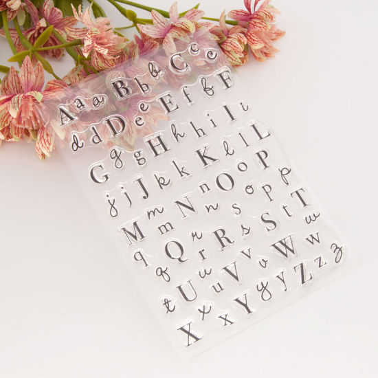 Picture of Plastic Seal Stamper Rectangle Transparent Clear Initial Alphabet/ Capital Letter Pattern 15.5cm x 10.5cm, 1 Piece