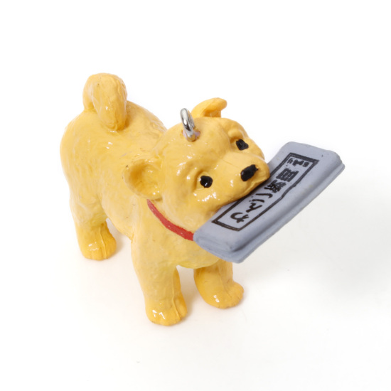 Picture of Resin Cute Pendants Dog Animal Yellow 3D 4.2cm x 3.2cm, 1 Piece