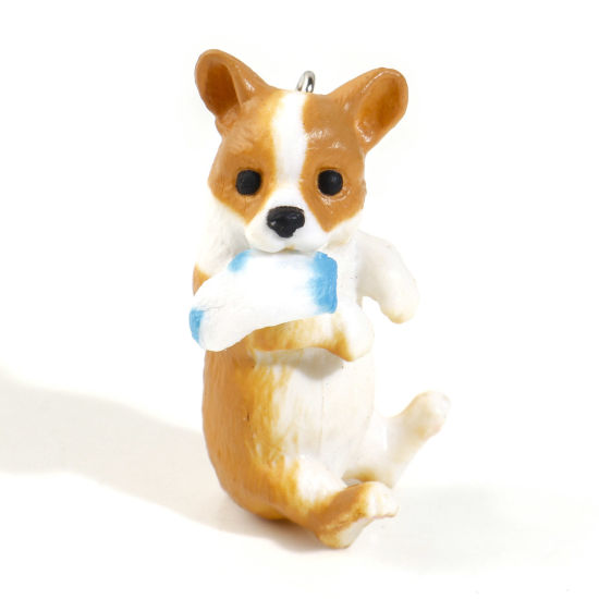 Image de Pendentifs Mignon en Résine Chien Corgi 3D Brun Clair 4cm x 2cm, 1 Pièce