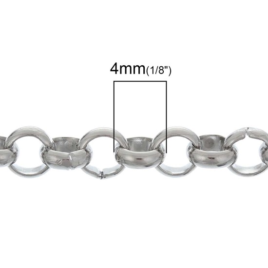 Picture of 304 Stainless Steel Rolo Chain Findings Silver Tone 4mm(1/8") Dia, 2 M