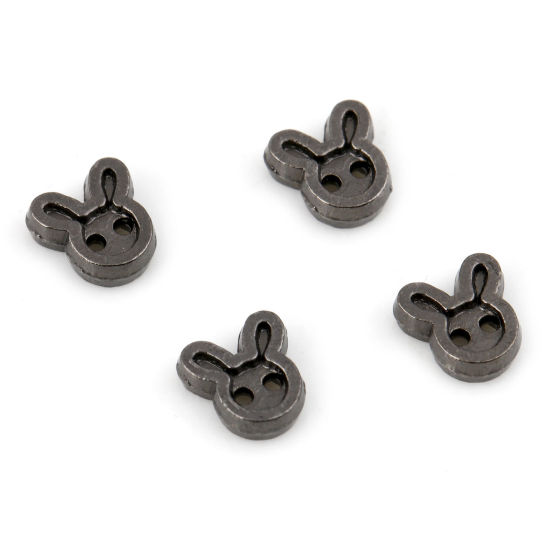 Picture of Zinc Based Alloy Metal Sewing Buttons 2 Holes Gunmetal Rabbit Animal 5mm x 4mm, 50 PCs