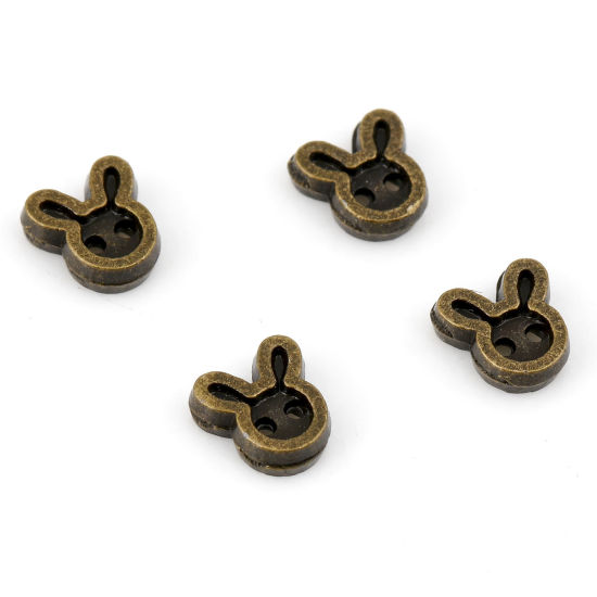 Picture of Zinc Based Alloy Metal Sewing Buttons 2 Holes Antique Bronze Rabbit Animal 5mm x 4mm, 50 PCs