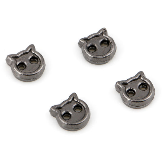 Picture of Zinc Based Alloy Metal Sewing Buttons 2 Holes Gunmetal Cat Animal 4mm x 4mm, 50 PCs