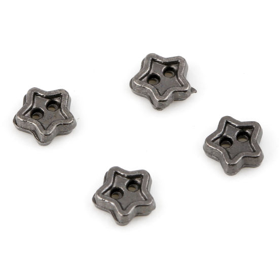 Picture of Zinc Based Alloy Galaxy Metal Sewing Buttons 2 Holes Gunmetal Pentagram Star 5mm x 4mm, 50 PCs