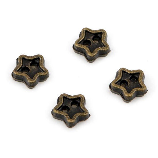Picture of Zinc Based Alloy Galaxy Metal Sewing Buttons 2 Holes Antique Bronze Pentagram Star 5mm x 4mm, 50 PCs
