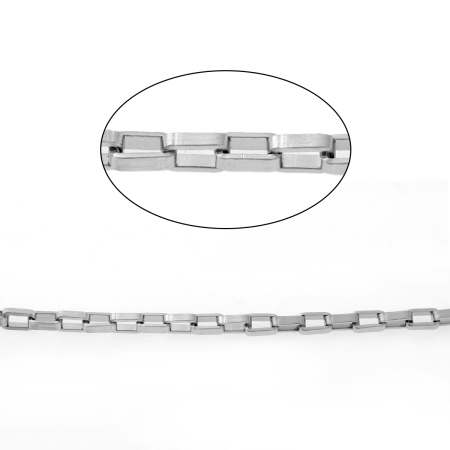 Picture of 2 M (Approx 6.56 Foot) Stainless Steel Box Chain For Handmade DIY Jewelry Making Findings Silver Tone 4x2mm