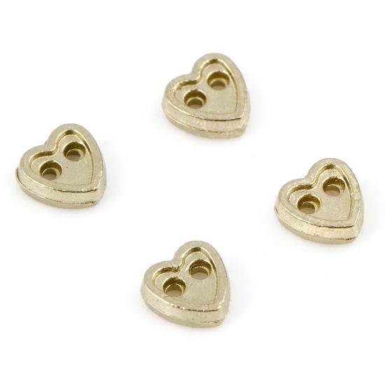 Picture of Zinc Based Alloy Valentine's Day Metal Sewing Buttons 2 Holes Gold Plated Heart 4mm x 4mm, 50 PCs
