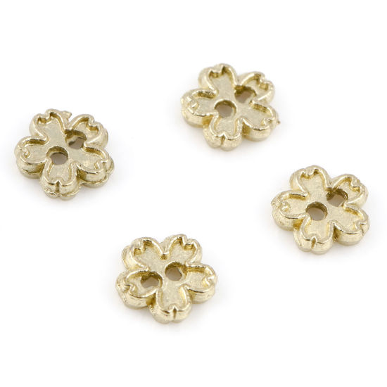 Picture of Zinc Based Alloy Flora Collection Metal Sewing Buttons 2 Holes Gold Plated Flower 5mm x 5mm, 50 PCs