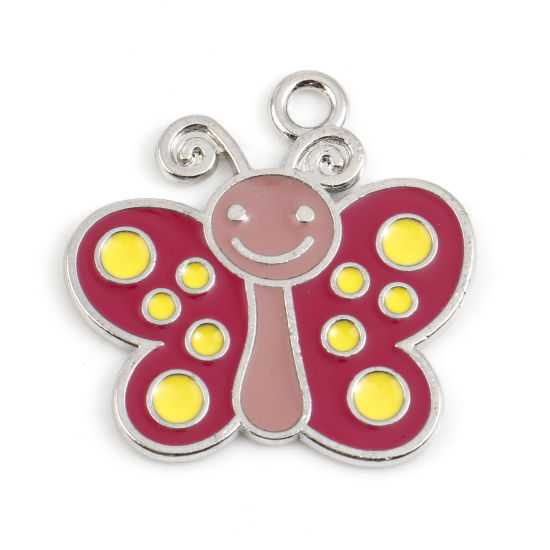 Immagine di Lega di Zinco Insetto Charms Farfalla Tono Argento Multicolore Smalto 24mm x 24mm , 10 Pz