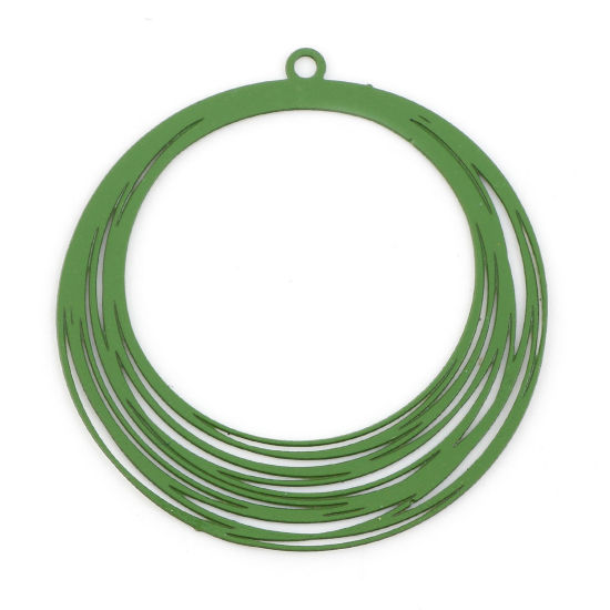 合金 透かしパーツ ペンダント 円形 緑 ペインティング 3.2cm x 3cm、 10 個 の画像