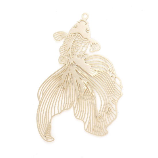 合金 透かしパーツ ペンダント 金魚 KC金メッキ 4.8cm x 3.1cm、 10 個 の画像