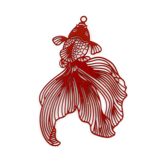 合金 透かしパーツ ペンダント 金魚 赤 ペインティング 4.8cm x 3.1cm、 10 個 の画像