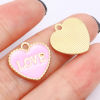 Image de Breloques La Saint Valentin en Alliage de Zinc Cœur Doré Couleur au Hasard Message" LOVE " Émail 15mm x 15mm, 1 Kit