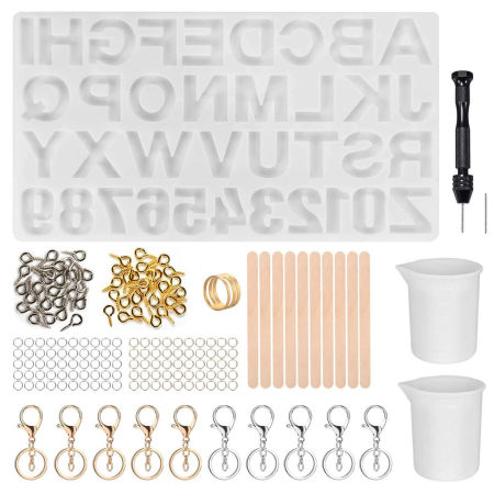 Image de Moule en Silicone Kit de Porte-clés Bricolage Alphabet Initial/ Lettre Majuscule Blanc 23cm x 20cm, 1 Kit