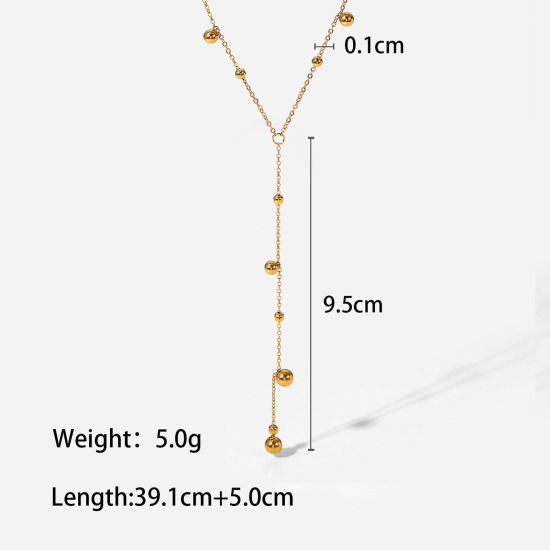 Picture of 1 Piece Vacuum Plating Simple & Casual Exquisite 18K Gold Plated 304 Stainless Steel Ball Chain Tassel Round Necklace For Women 39cm(15 3/8") long