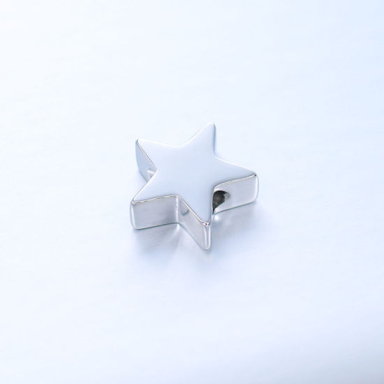 Imagen de 304 Acero Inoxidable Galaxia Cuentas para la Fabricación de Joyas con Dijes de Bricolaje Estrellas de cinco puntos Tono de Plata Pulido 10mm x 9.5mm, Agujero: Aprox 1.6mm, 5 Unidades