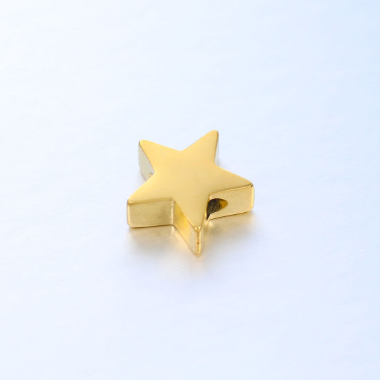 Imagen de 304 Acero Inoxidable Galaxia Cuentas para la Fabricación de Joyas con Dijes de Bricolaje Estrellas de cinco puntos Chapado en Oro Pulido 10mm x 9.5mm, Agujero: Aprox 1.6mm, 5 Unidades