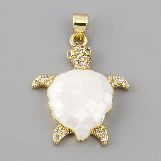 Imagen de 1 Unidad Concha & Latón Joyería del océano Colgantes Color Oro de 18K Blanco Tortuga Marina 3D Claro Circón Artificial 3.1cm x 2.1cm