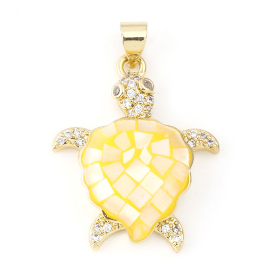 Imagen de 1 Unidad Concha & Latón Joyería del océano Colgantes Color Oro de 18K Amarillo Tortuga Marina 3D Claro Circón Artificial 3.1cm x 2.1cm