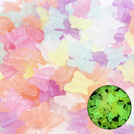 Image de Perles en Acrylique Papillon Couleur au Hasard Brille dans le Noir Lumineux 16mm x 13mm, Trou: env. 1.5mm, 200 Pcs