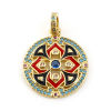 Изображение Латунь Бижутерия усыпанная мелким фианит Подвески 14-каратный золотой цвет Черный & Красный Круглые С Эмалью Разноцветный Искусственный Циркон 29мм x 1 ШТ