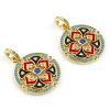 Изображение Латунь Бижутерия усыпанная мелким фианит Подвески 14-каратный золотой цвет Черный & Красный Круглые С Эмалью Разноцветный Искусственный Циркон 29мм x 1 ШТ