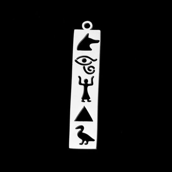 Image de Pendentifs en Acier Inoxydable Religieux Rectangle Argent Mat L'oeil d'Horus Creux 39mm x 8mm , 5 Pcs