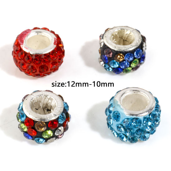 Bild von Charm-Perlen aus Polymer Clay im europäischen Stil mit großen Löchern in zufälliger Farbe, runder Strass, 12 mm Durchmesser. - 10 mm Durchmesser, Loch: ca. 4,8 mm, 20 Stück