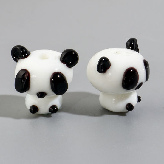 Bild von Lampwork Glasperlen Panda Tier weiß 3D ca. 17 x 16 mm - 16 x 15 mm, Bohrung: ca. 1,5 mm, 2 Stck