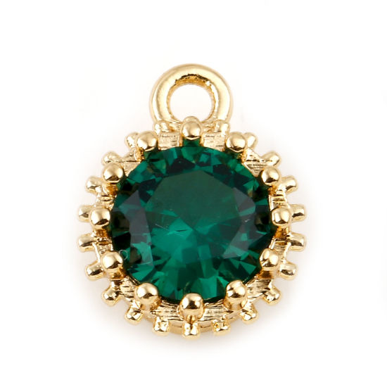 Bild von May Copper Geburtsstein-Charms, rund, Echtgold plattiert, Smaragd, Zirkonia, 9 mm x 7 mm, 2 Stk