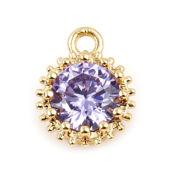 Bild von June Messing-Geburtsstein-Charms, rund, Echtgold plattiert, Lila, Zirkonia, 9 mm x 7 mm, 2 Stk