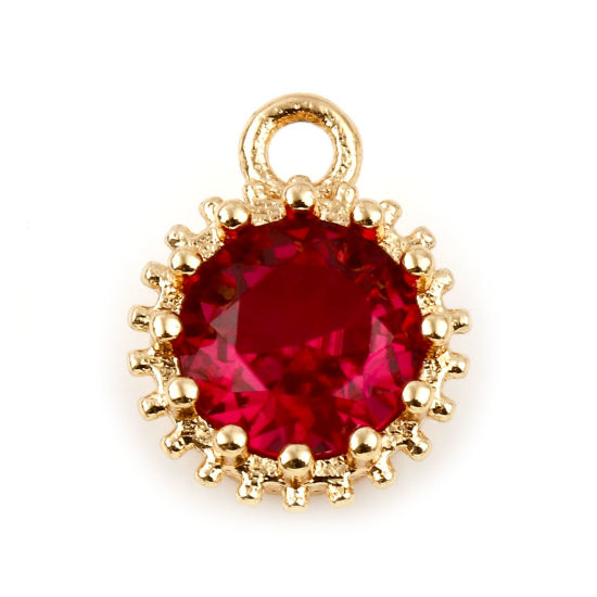 Bild von Juli Messing-Geburtsstein-Charms, rund, Echtgold plattiert, roter Zirkonia, 9 mm x 7 mm, 2 Stk