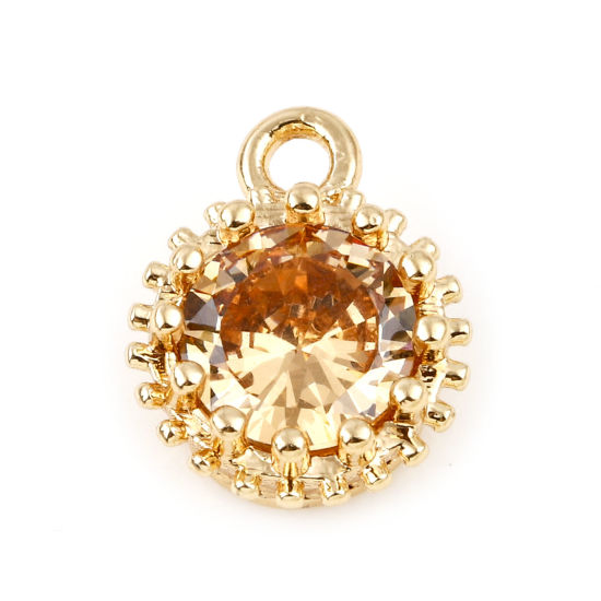 Bild von November Messing-Geburtsstein-Charms, rund, Echtgold plattiert, mit gelben Zirkonia, 9 mm x 7 mm, 2 Stk