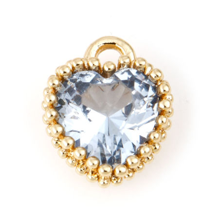 Bild von Dezember Geburtsstein-Charms aus Messing, Herz, Echtgold plattiert, hellblau, Zirkonia, 8 mm x 6 mm, 2 Stk