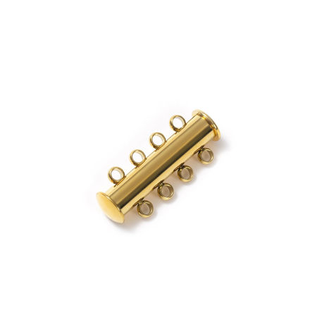 Picture of Stainless Steel Layered Slide Lock Clasps For Stackable Multi-layer Necklace Bracelet Cylinder Gold Plated 25mm x 10mm, 1 Piece