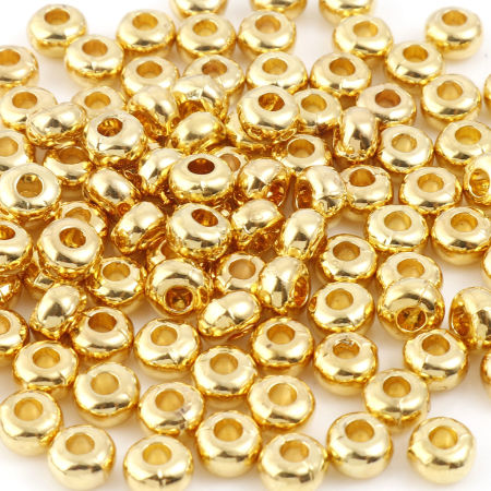 Immagine di Lega di Zinco Schiaccini Perline Vero Oro Placcato Tondo Circa 5mm Dia, Foro:Circa 1.6mm, 20 Pz