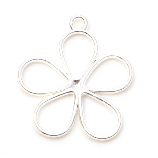 Picture of Zinc Based Alloy Charms Silver Plated Flower Hollow 19mm x 17mm, 100 PCs