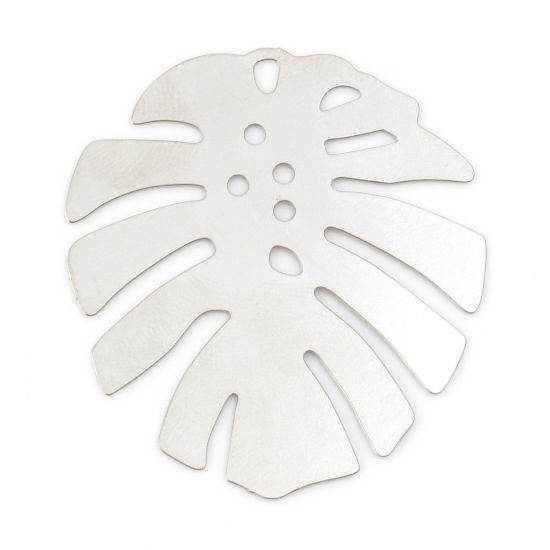 Immagine di Lega di Ferro Filigree Stamping Ciondoli Tono Argento Foglia di Monstera 3.6cm x 3.2cm , 10 Pz