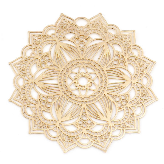 Imagen de Hierro Filigrana Estampación Colgantes Flor KC Dorado 4cm x 4cm, 5 Unidades